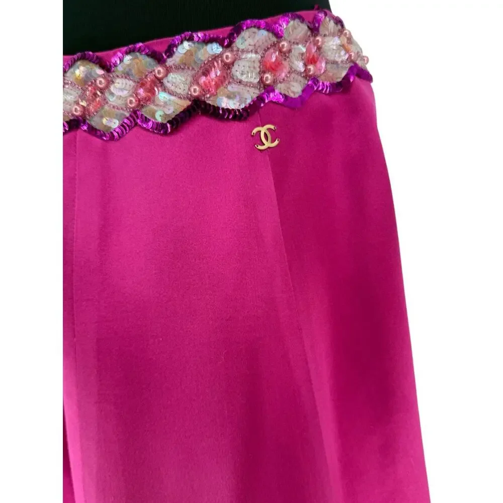 Chanel Embellished Fuchsia Silk Skirt – Fall 2000, Size 42